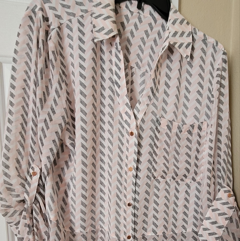 Pink Button Up Blouse Rose Gold Buttons